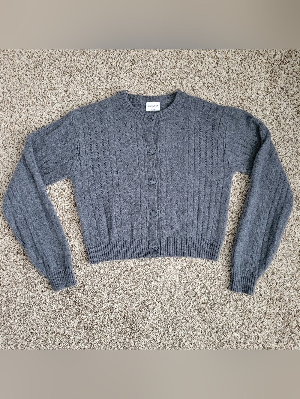 Aritzia Sunday Best Sweetspot Sweater Cardigan Pointelle Gray Crew Neck Small